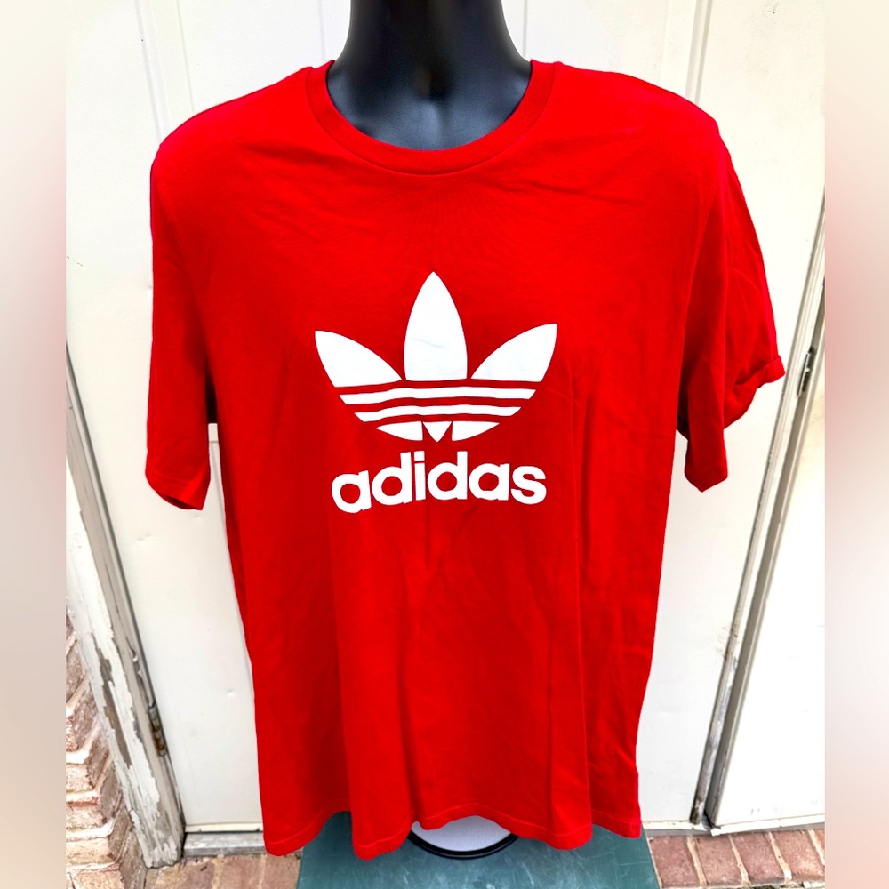Adidas, Short Sleeve, Shirt, Red, with Logo in White, Size XL